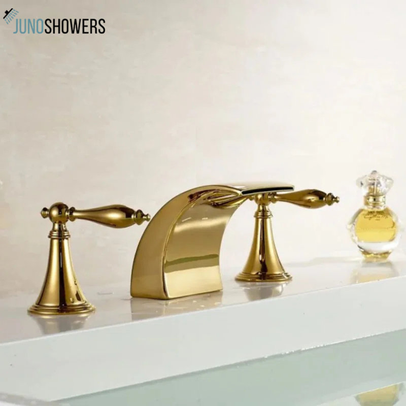 Juno Belem Gold Finish Dual Handle Widespread Waterfall Sink Faucet