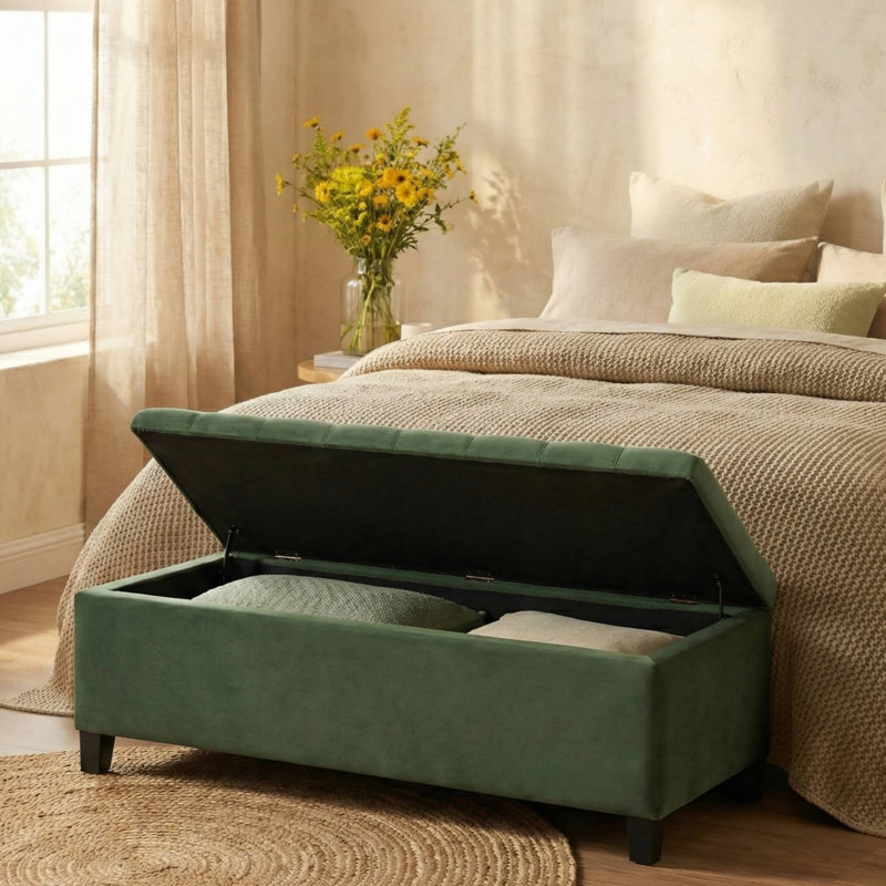 Banc rembourré avec rangement, repose-pieds, banc d'entrée, repose-pieds pour la chambre à coucher, Vert rétro