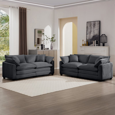 Asher Corduroy Upholstered 4-Seater Sofa Set with Pillows by Latitude Run