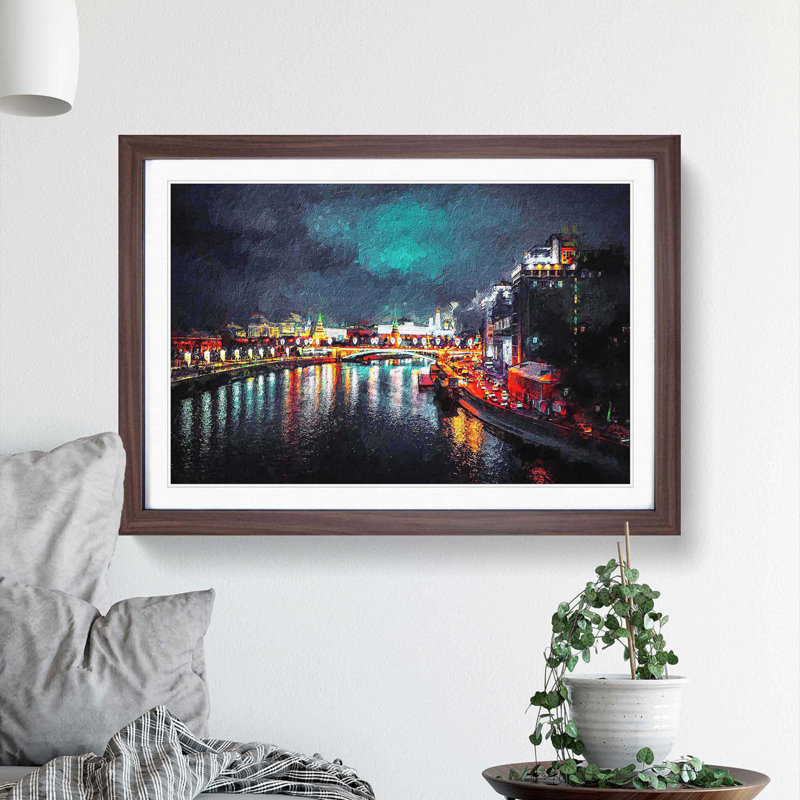 Moscow at Night - Picture Frame Painting Print, 36cm H x 48cm W x 2cm D, Walnut Framed