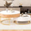 2 tables basses à plateau relevable en blanc et naturel - Design moderne, fonction gigogne, tables élévatrices hydrauliques, 2 tiroirs, naturel, mécanisme, gigogne compacte,-373920390