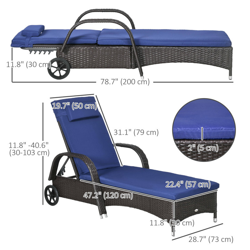 Chaise longue d'extérieur en osier Sharonn, Marine