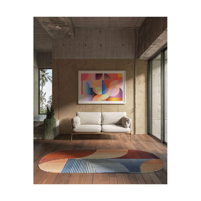 Tapis lavable multicolore de style européen minimaliste et géométrique, Ovale 3 pi 3 po x 4 pi 11 po