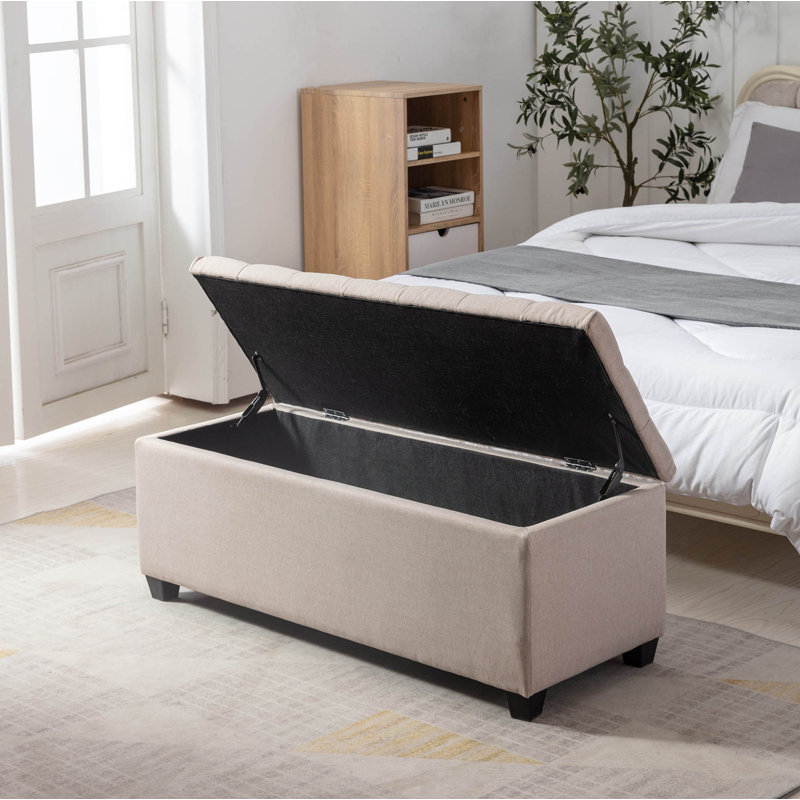 Banc de rangement rembourré en tissu Bacca, Beige