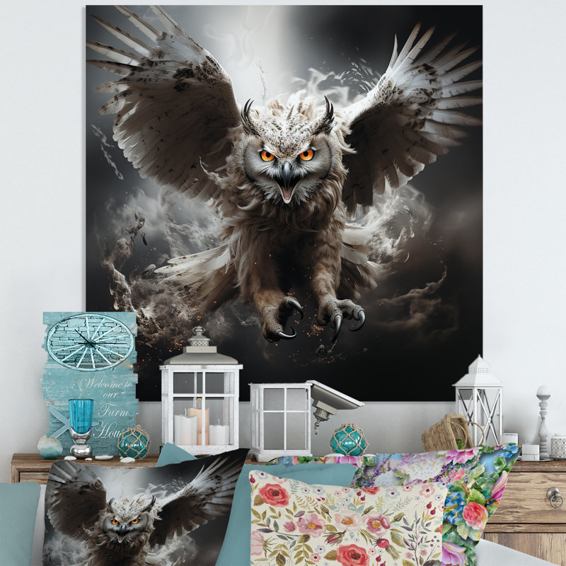 Portrait de hibou II - art mural hibou en métal, H 16 po x l 16 po x P 1 po
