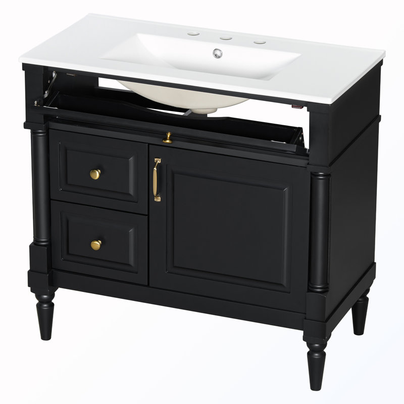 Freestanding Bathroom Cabinet With Flip Drawer, Black