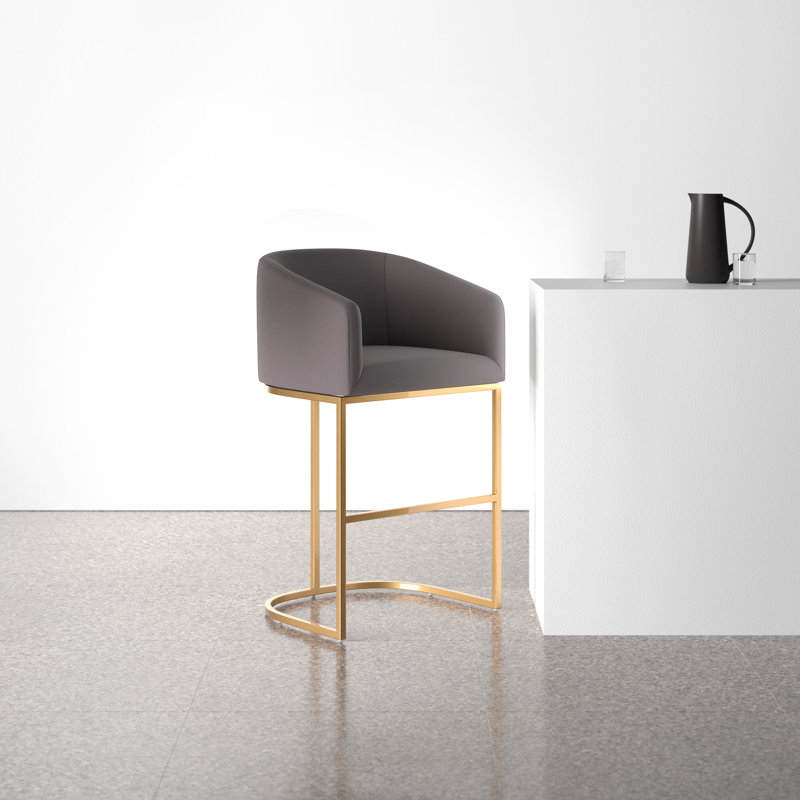 Vinnie Upholstered Counter Stool with Metal Frame, Counter Stool (26" Seat Height), Gray, 3