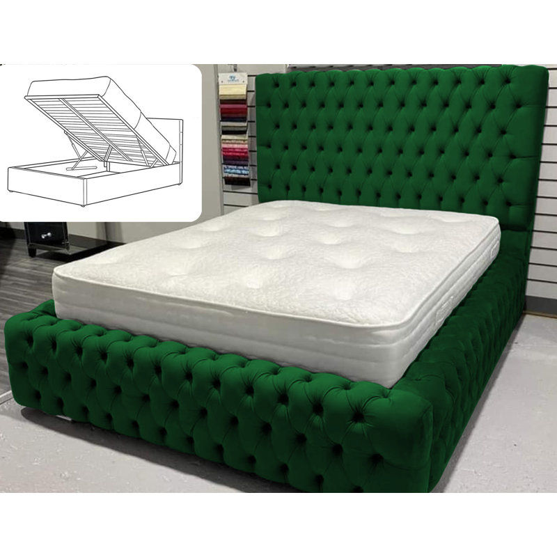 Upholstered Ottoman Storage Bed, Double (4'6), Green