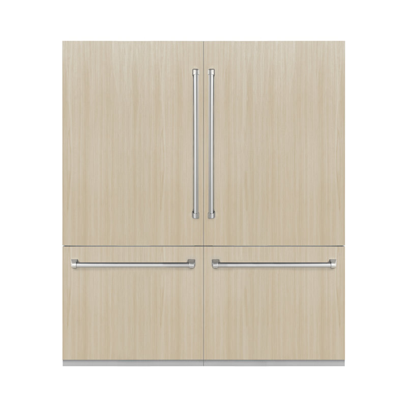 ZLINE 72 in. 39.6 cu. ft. Panel Ready French Door Built-In Bottom Freezer Refrigerator with Water Dispensers and Ice Makers with Graphite Gray Interior (GRBIT-72)