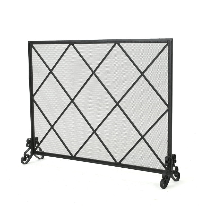 Pare-étincelles en fer - panneau simple, losange de style contemporain élégant, 41,5 po x 8,9 po 32,1 po, noir minimaliste l 41,5 po x P 8,9 po H 32,1 po