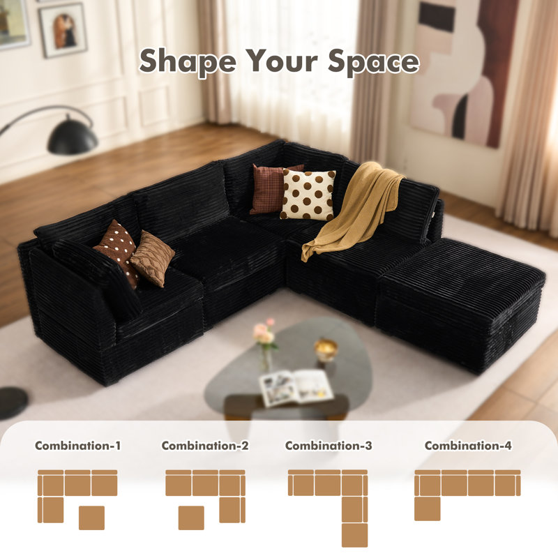 Canapé modulaire surdimensionné rembourré 5 pièces Viola, Noir