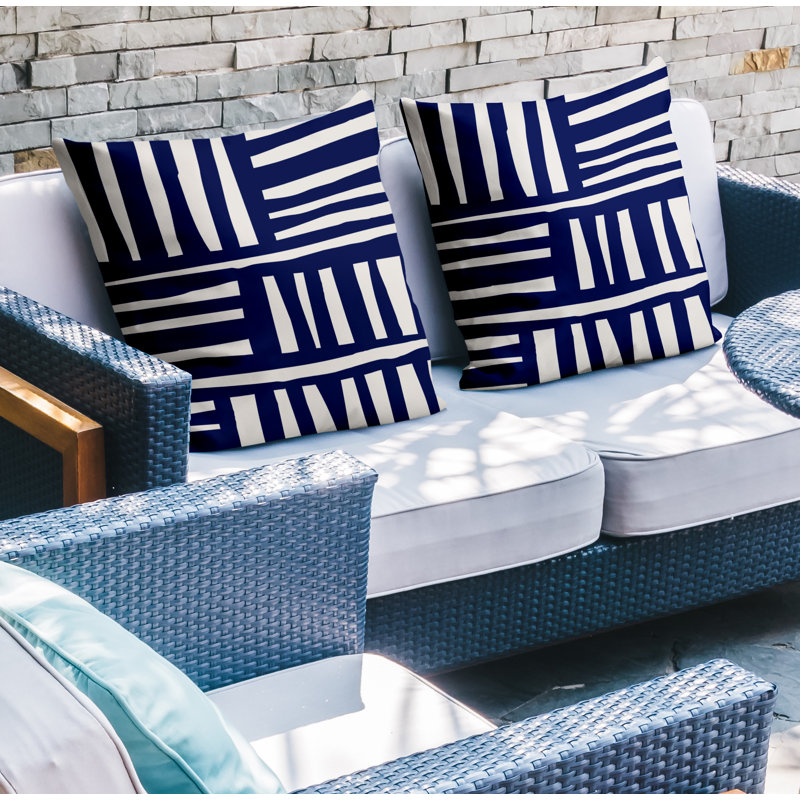 No Decorative Addition Outdoor Reversible Throw Pillow, 19W" x 19H", Navy Blue
