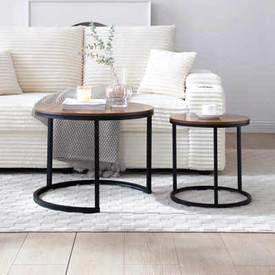 Set Of 2 Coffee Table Nesting Side Round  End Table Top Sturdy Metal Frame Desk Centerpiece Living Room Bedroom Apartment Modern Industrial Simple Nightstand
