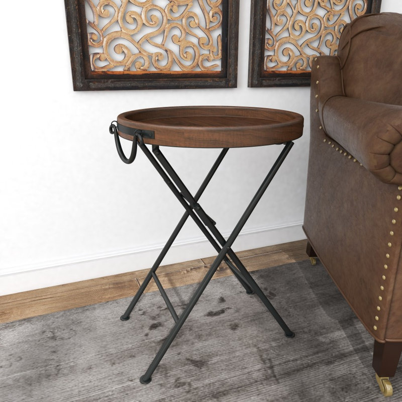 Table d'appoint latérale en métal avec plateau en bois brun