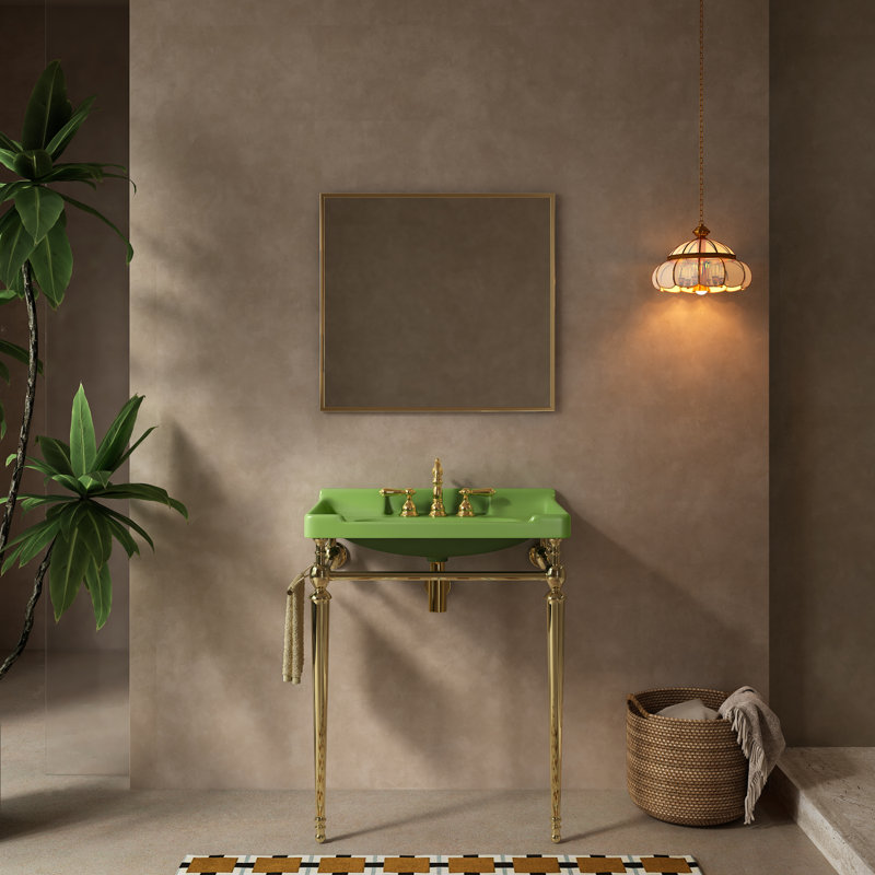 Console de lavabo 28 po avec meuble-lavabo mural en céramique, Doré, Vert