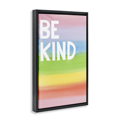 Be Kind Ombre Rainbow Framed Floater Canvas by Jen Bucheli