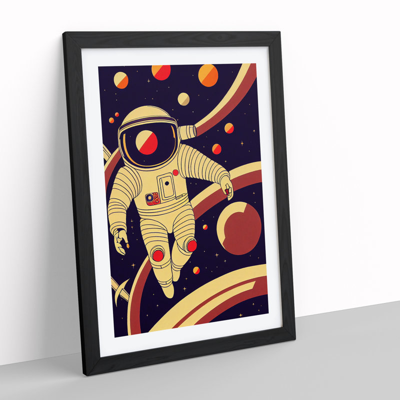 Retro Astronaut No.1 - Single Picture Frame Print, Black Framed, 64cm H x 46cm W x 2cm D