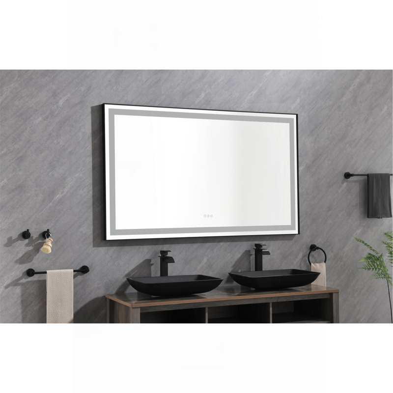 Miroir de salle de bain mural rectangulaire rétro-éclairé à lumière noire avec miroir anti-buée et miroir de maquillage