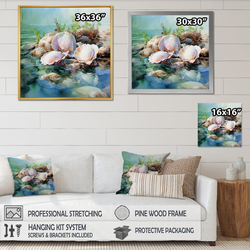 «Animal Clam Marine Harmony» sur toile, H 36 po x l 36 po x P 1,5 po, Cadre flottant blanc