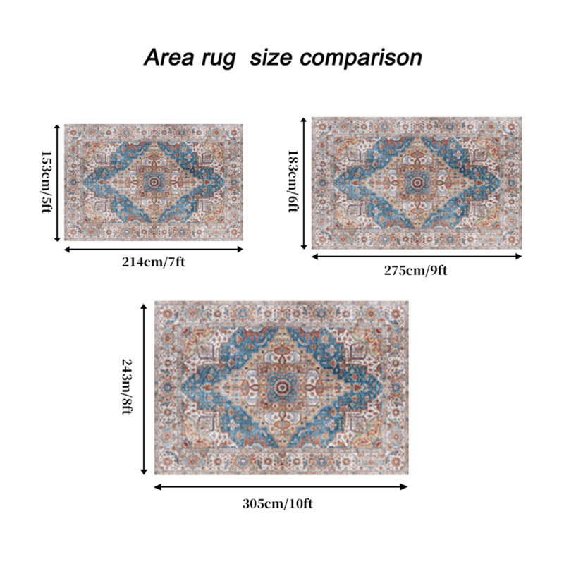 Area Rug 5X7 Vintage Bohemia Large Persian Non-Slip Washable Rug For Living Room Kitchen Bedroom Living Room Flower Design Blue/Yellow