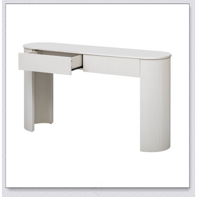 Entryway Table With Fluted Design, Modern Console Table With Storage, Oval Top And 2 Drawers For Entryway And Living Room