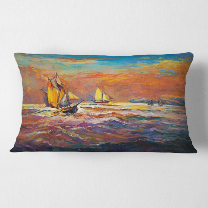 Sailships on the Ocean Waves During Sunset Rectangular Pillow Cover & Insert