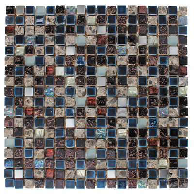 Hand Colored Mosaic 0.63" x 0.63" Glass/Natural Stone Grid Mosaic Wall & Floor Tile