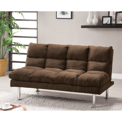 Microfiber - Upholstered Dark Brown Contemporary Futon Bed, Legs And Extra Support, Easy Bed Conversion, 2 Seats Style With Base Conversion Made Easy, Seat