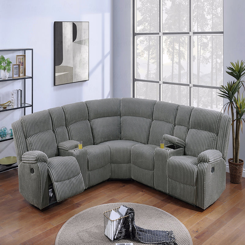 Power Motion Recliner Sectional In Fur-Like, Smoke