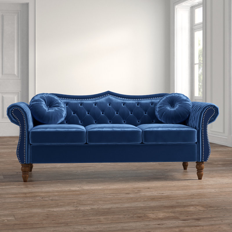 Evianna 79.5'' Velvet Sofa, Blue