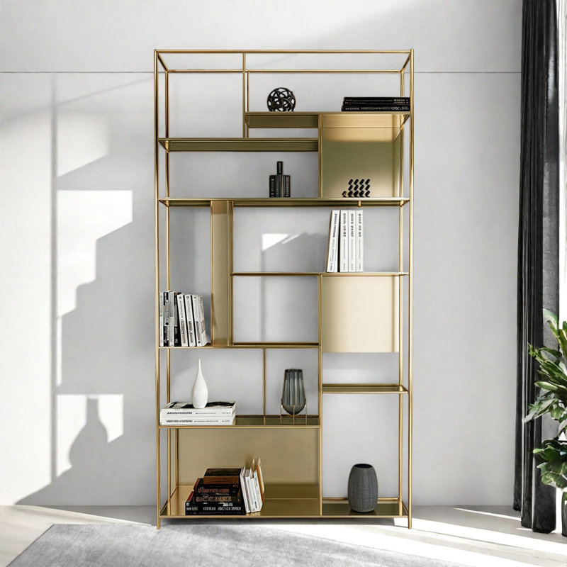 Bibliothèque luxueuse et de haute qualité, (8 tablettes) H 78,7 po x l 59 po x P 9,8 po, Doré