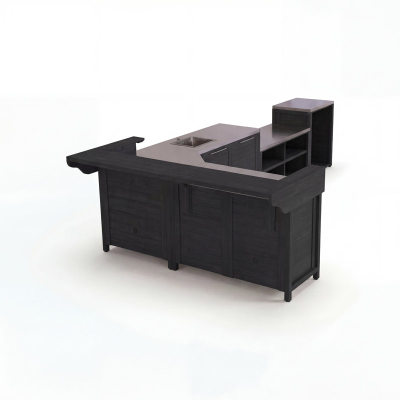 Ensemble de cuisine d'extérieur en cèdre en forme de U 6 pièces avec évier, station de barbecue, rangement et centre de bar - Noir