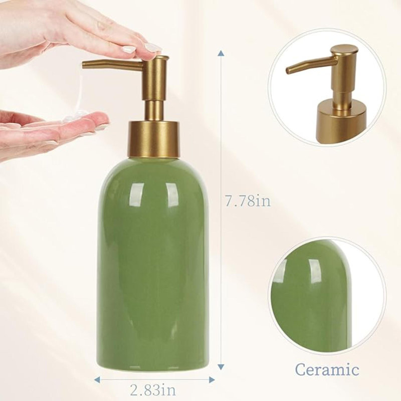 Distributeur de savon en céramique 14OZ Le distributeur de savon en céramique peut remplir le liquide pour la salle de bain / cuisine (vert)