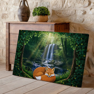 Canvas A Serene Forest Scene Featuring A Resting Fox With A Wall Art Vibrant Orange Coat And A Bushy White Tipped Tail Nestled Perfect Canvas Wall Art