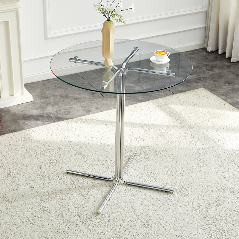 Table haute ronde en verre, Argent, transparent