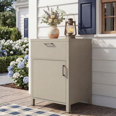 Outdoor Kitchen Storage Cabinet With Drawer, All-Weather Rust-Proof Aluminum Single-Door Patio Cabinet, Freestanding Organizer Unit For Backyard BBQ, Deck, Poolside