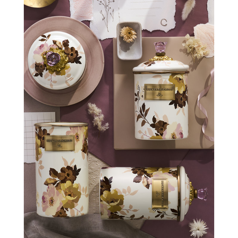 Wild Rose Brown Utensil Holder, White/Gold