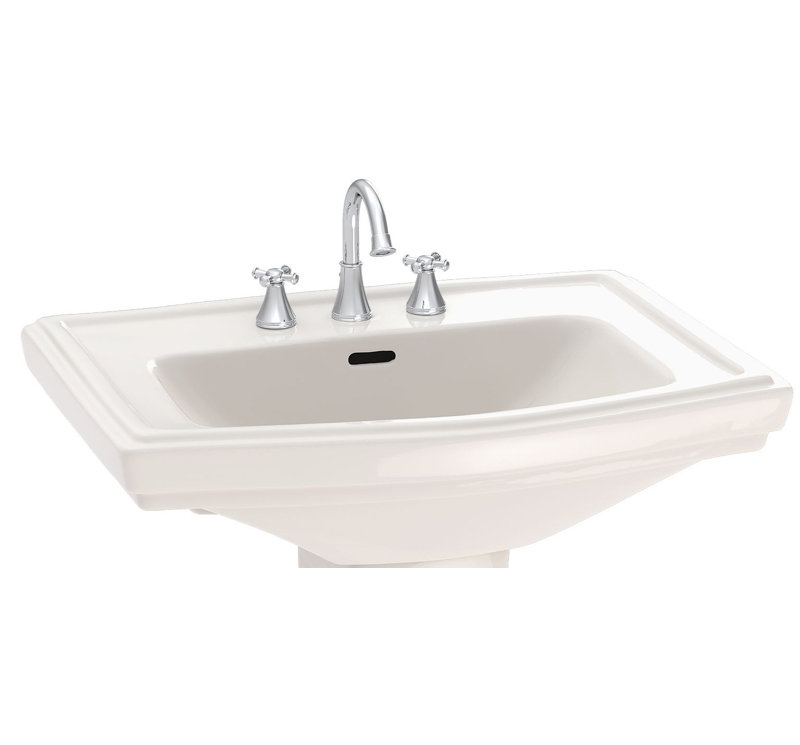 Clayton Ceramic 27" Pedestal Bathroom Sink with Overflow, Bone, 4" Centers
