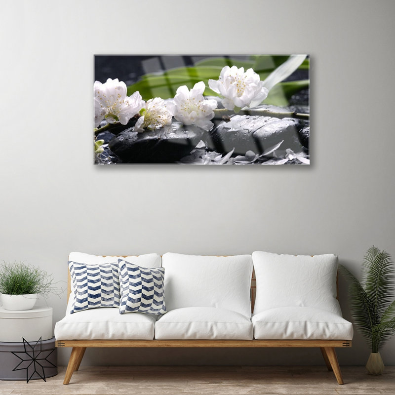 Floral Flower Stones - No Frame Print on Glass