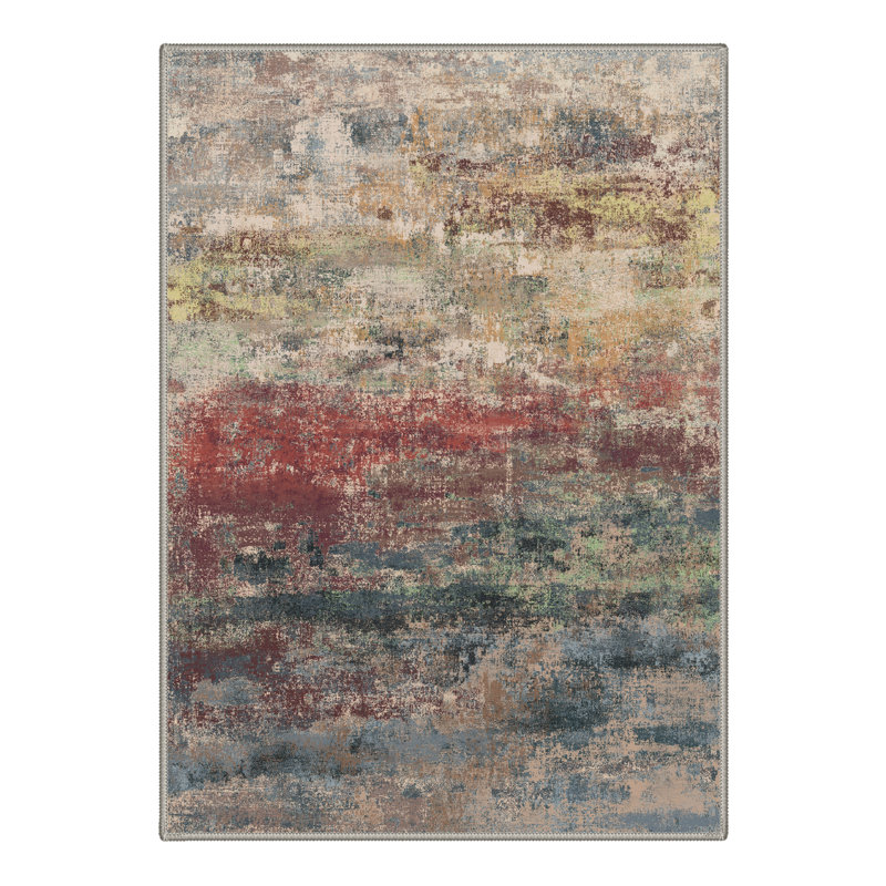 Tapis intérieur Comel Caelum à motif abstrait lavable à la machine rouge / vert / jaune / beige / bleu, Rectangle 6 pi x 9 pi