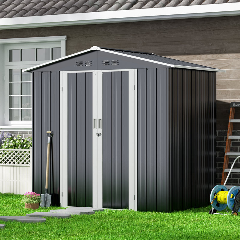 6' x 4' Black Steel Outdoor Storage Shed with Double Doors