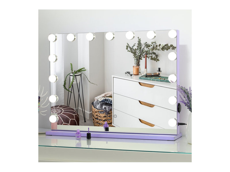 Miroir de coiffeuse avec 15 ampoules, Mauve