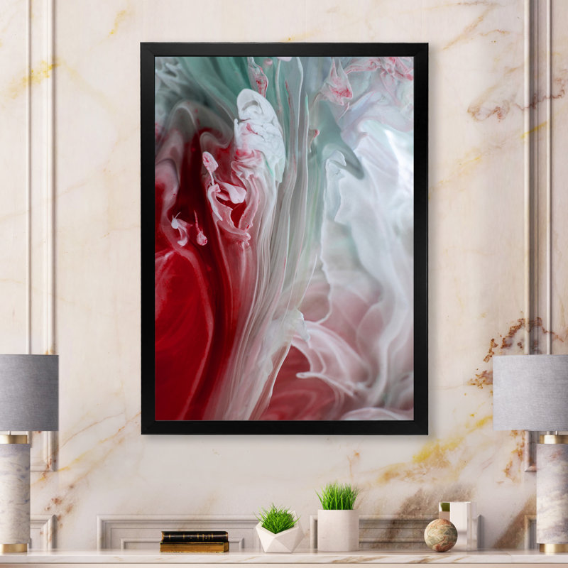 Art mural liquide en rouge et vert - décoration murale moderne en toile, Cadre noir, H 12 po x l 8 po x P 1 po