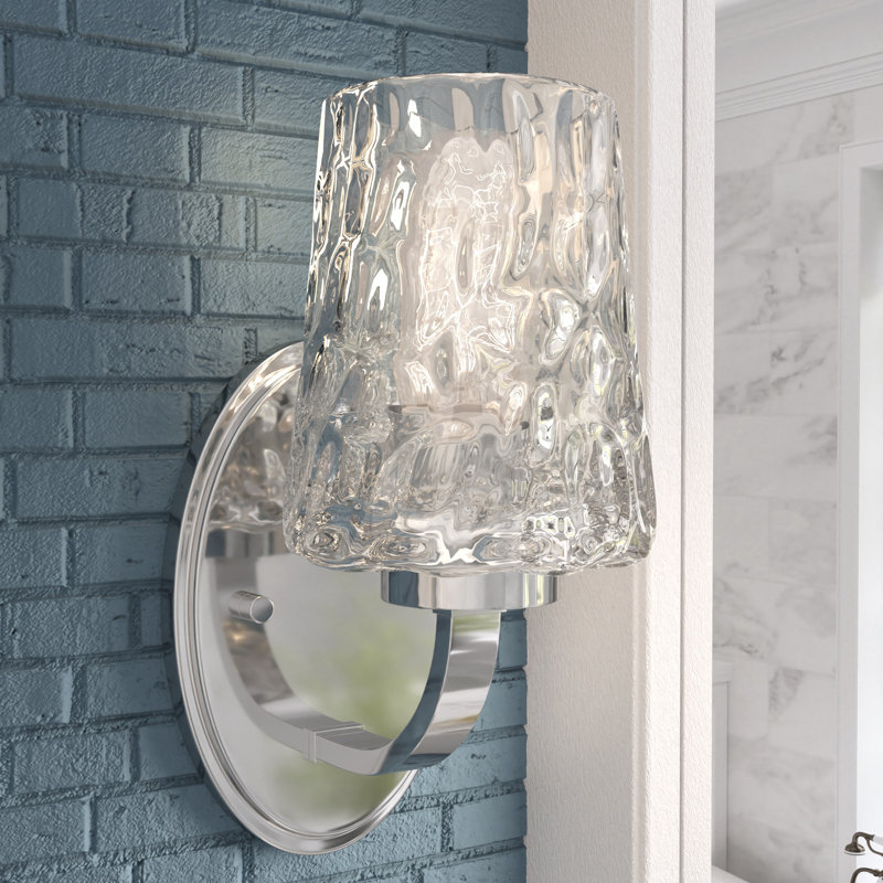 Saratoga 12" H 1-Light Steel Armed Vanity Sconce with Glass Shade, Chrome