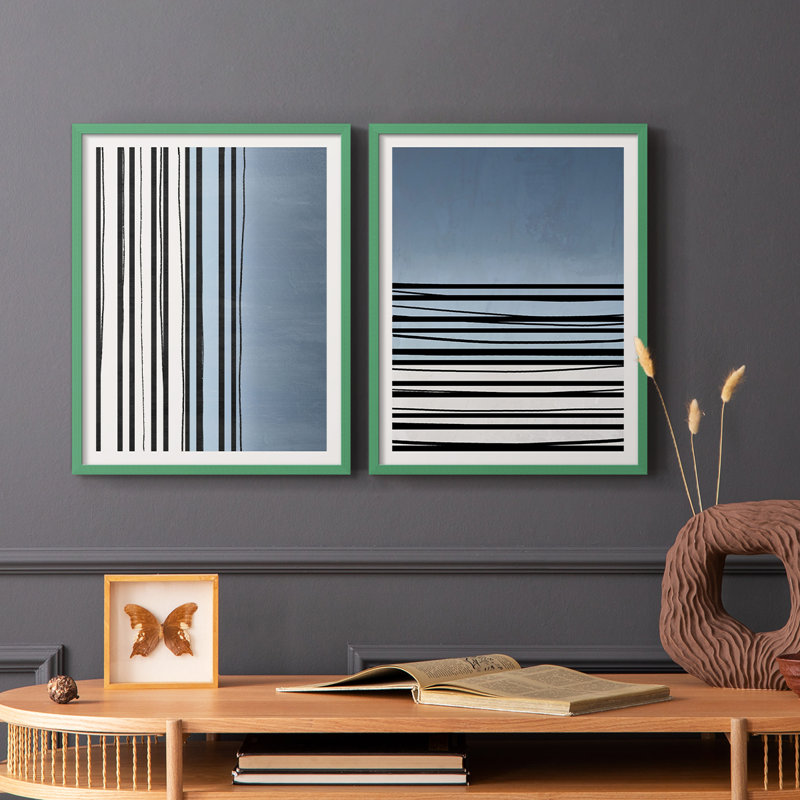 «Abstracto Azul I», reproduction encadrée de qualité supérieure - prête à être accrochée - aucun clou requis - aucun clou requis
