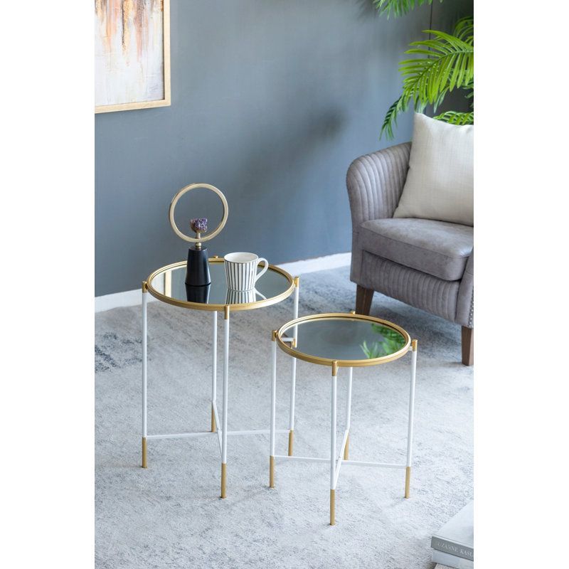 Ensemble de 2 tables d'appoint gigognes à miroir