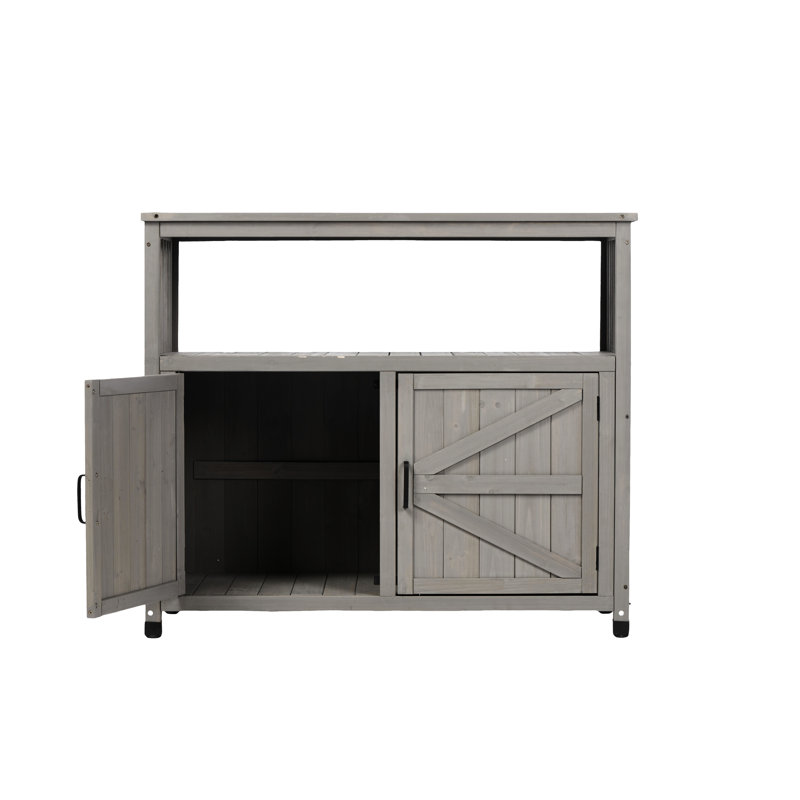 Table de bar en bois de sapin massif avec design à lattes élégant, buffet intérieur gris pour armoire, grand rangement pour les outils, adaptable à tout buffet climatisé, outil idéal dans les zones