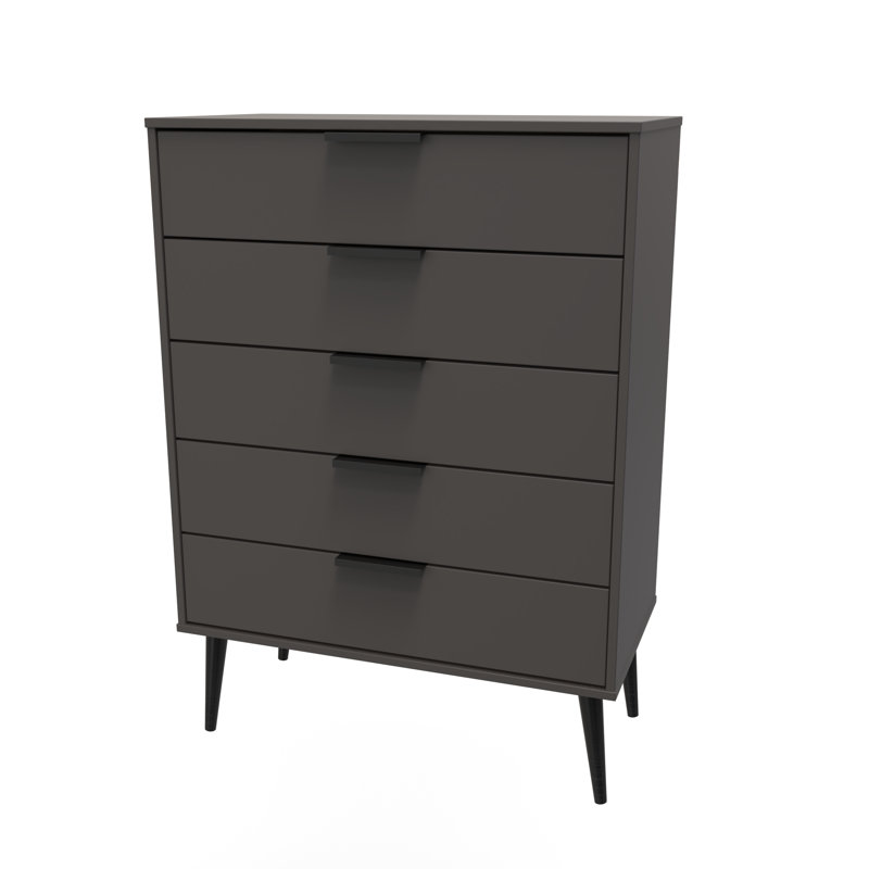 Fully Assembled Heda 5 - Drawer Chest of Drawers, Graphite