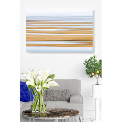 Sand Flat Into Fog, Soft Sandy Beach, Water Pools, Abstract, Tan, Beige, Blue, Cyan, White, Orange, Modern, Contemporary