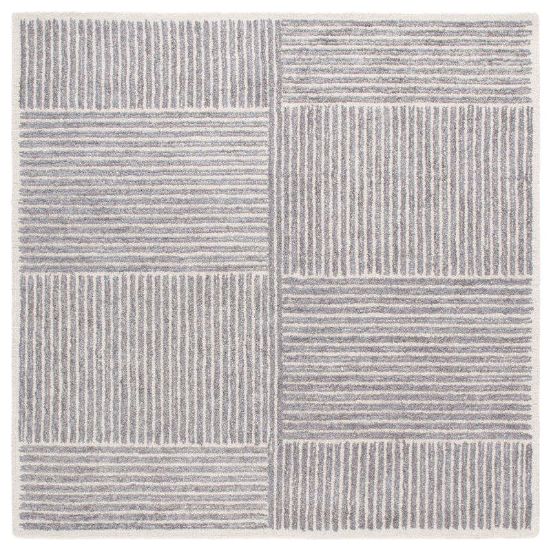 Rowden Tufted Wool And Jute Pile Performance Striped Rug, Square 6'